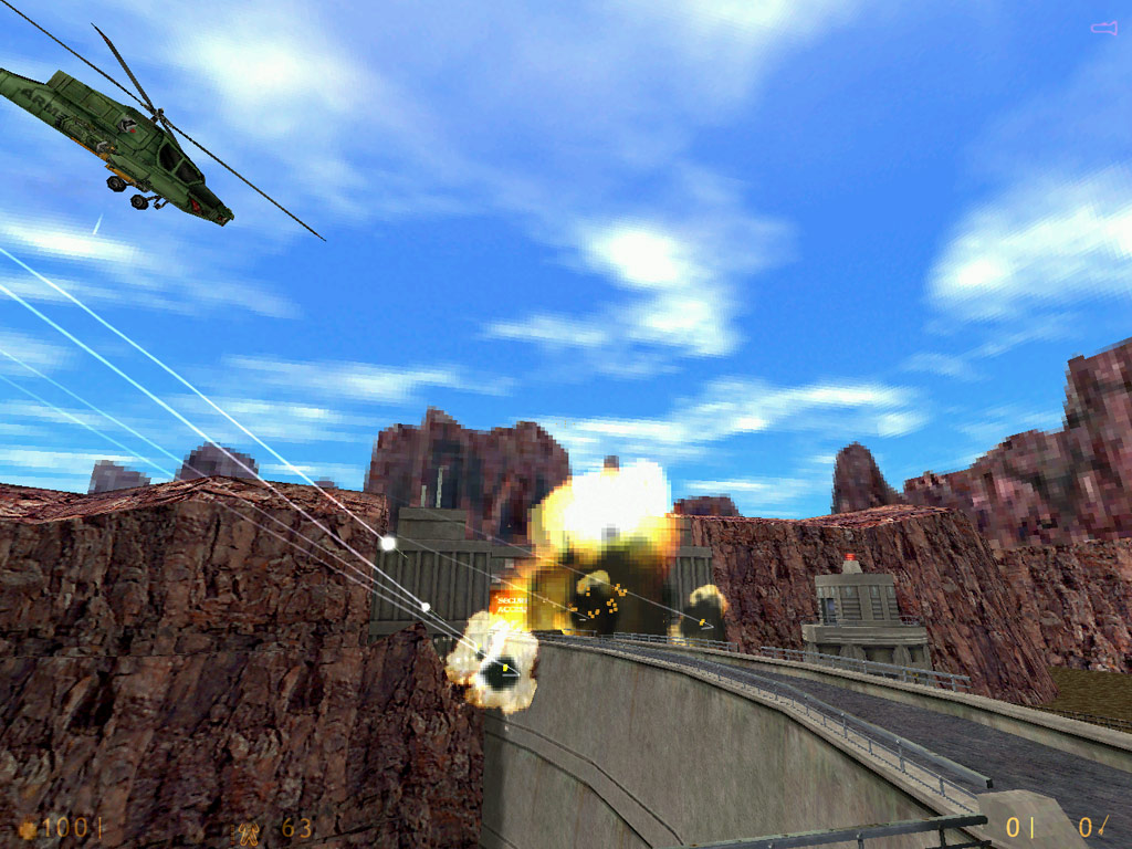 The chopper blows up the dam in Half-Life.